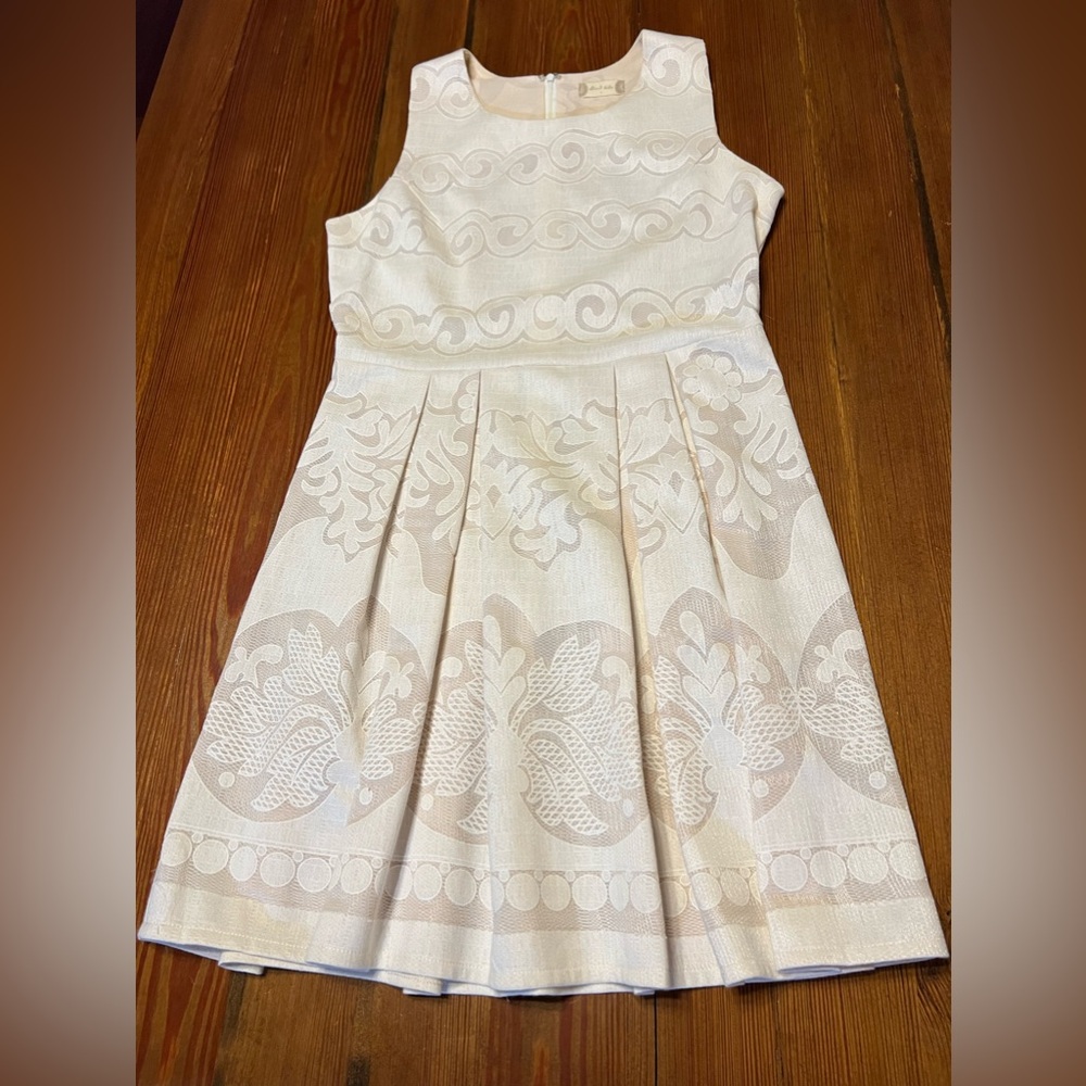 Altar'd‎ State Jacquard Rosy Cream, Ivory Taupe Pleated Dress